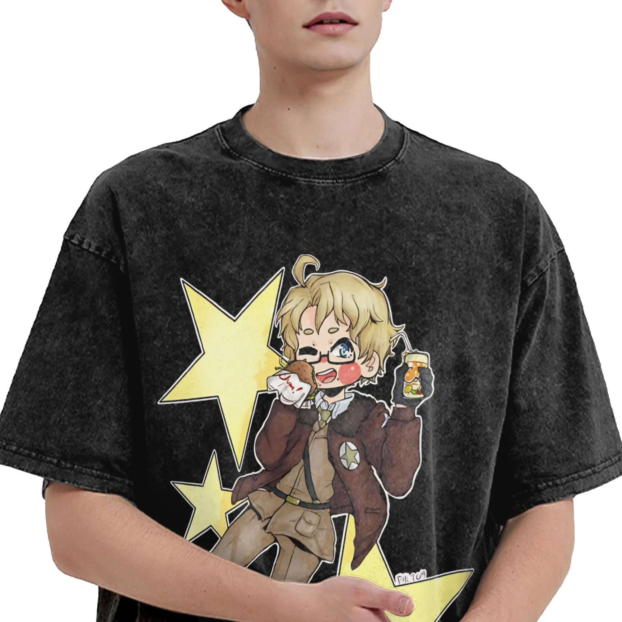 Novelty Hetalia Axis Power  T-Shirts for Men Crewneck Cotton Washed T Shirt  Short Sleeve Tees Plus Size Tops