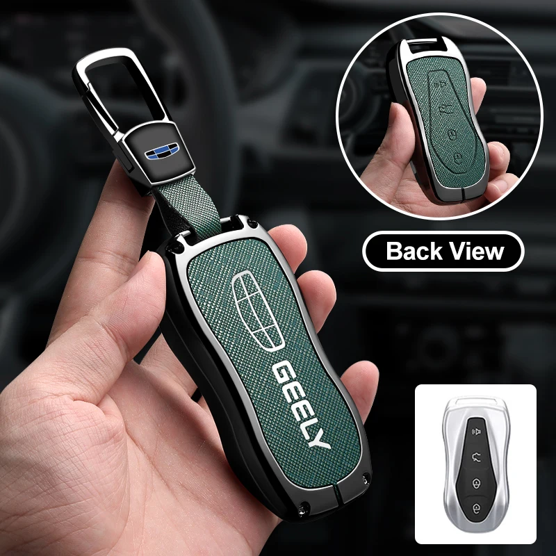 Alloy+Leather Car Key Cover for Geely Tugela 2020 Azkarra Xingyue Boyue Pro Atlas Pro Car Keychain Auto Accessories