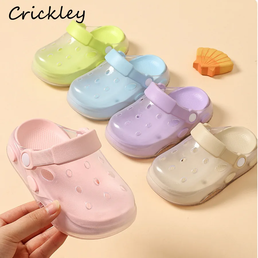 

Solid Transparent Kids Slippers Summer Waterproof Baby Boys Girls Fashion Slippers Candy Color Soft Children Clogs Beach Shoes