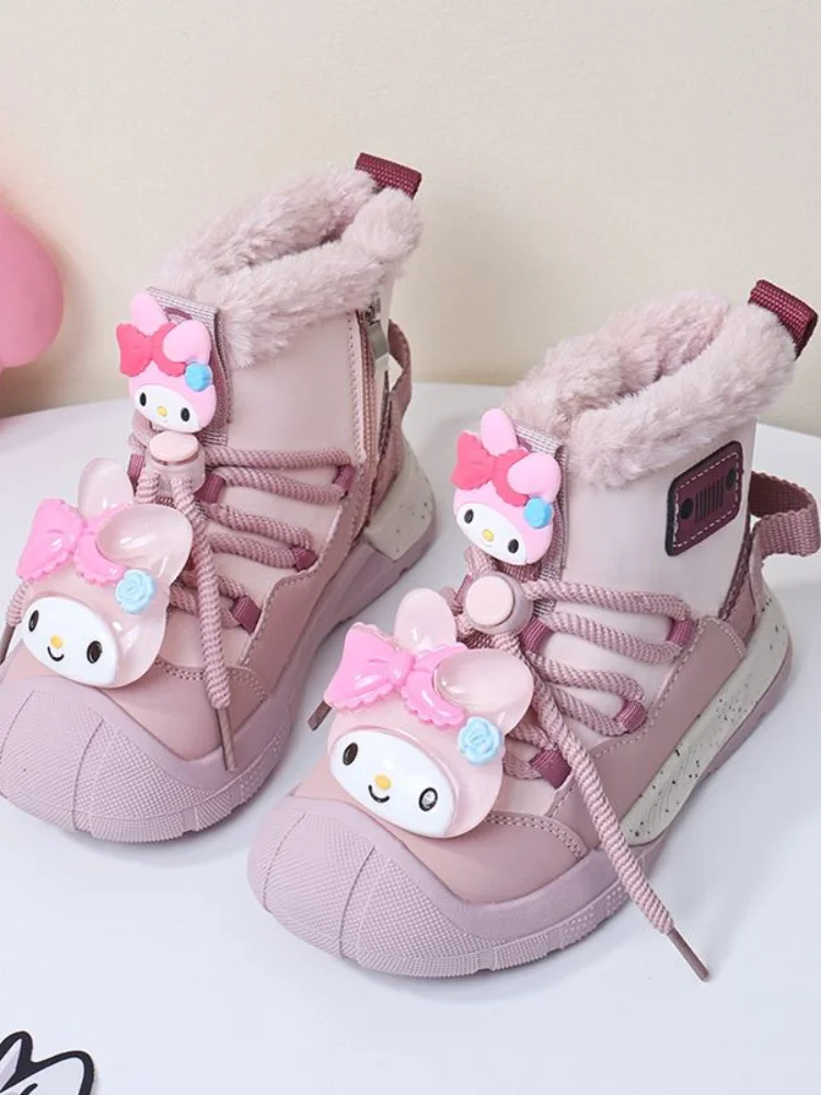 

Kawaii Sanrio Kids Sneakers Lovely Kuromi My Melody Luminous High-Top Winter Casual Cotton Boots Cute Childrens Girl Warm Shoes