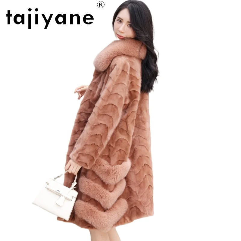 

TAJIYANE Natural Mink Fur Jacket Woman Pink Real Mink Fur Coat with Fox Fur Collar Winter Women Clothing 2025 Pieced Mink шуба