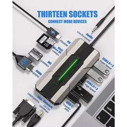 Getatek 13 IN 1 USB C Hub Docking Stations SD Card Reader 1000M RJ45 HDMI-Compatible HDTV VGA USB Hub 3.0 Concentrator Adapter