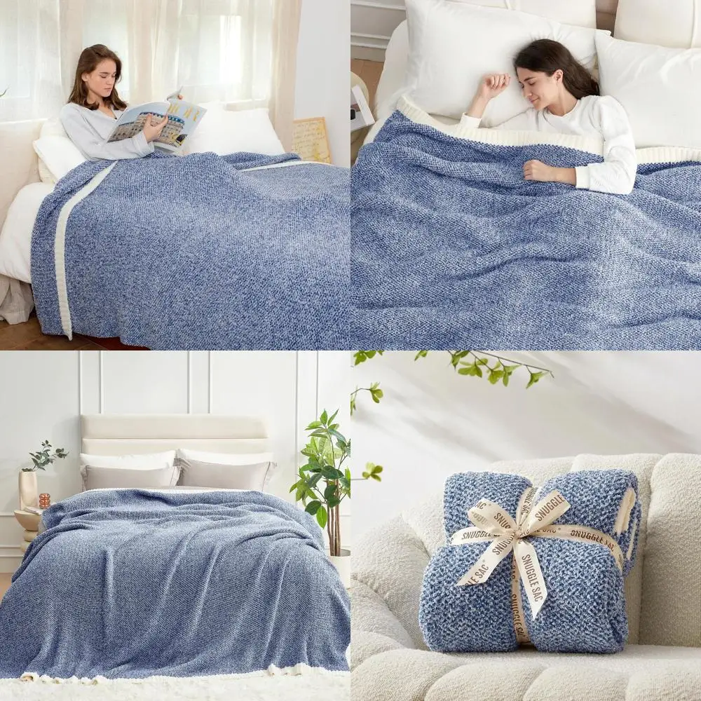 

Twin XL Heather Blue Reversible Ultra Soft Blanket, 66x90 Inches for Bed & Sofa