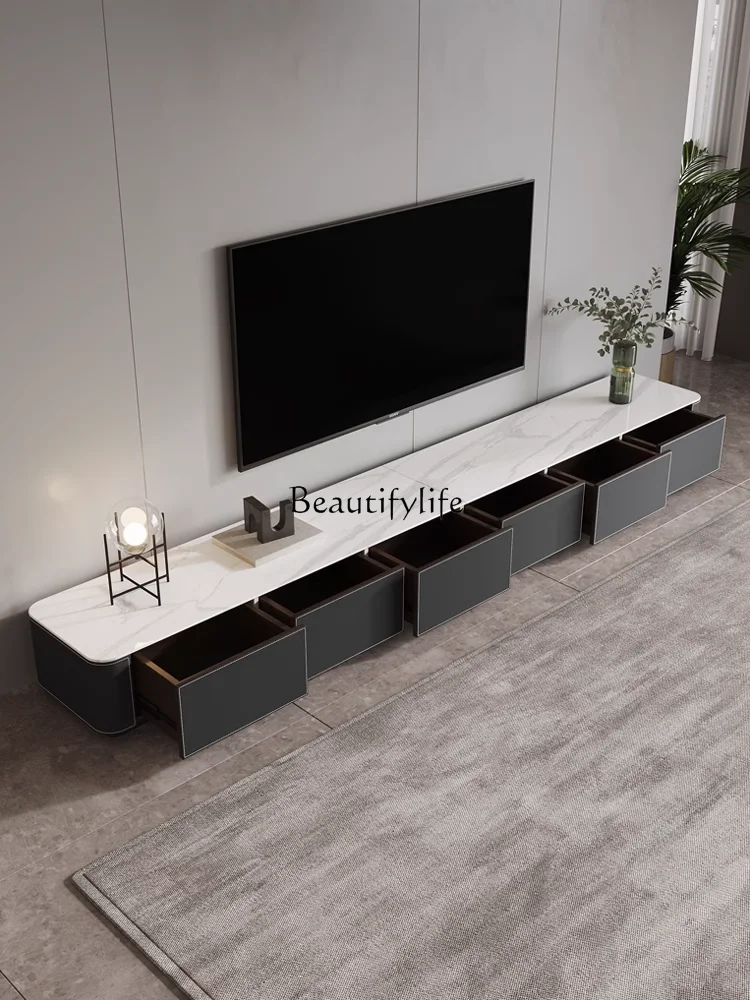 

Italian Affordable Luxury Style Saddle Leather TV Cabinet Modern Nordic High-End Stone Plate Floor Cabinet