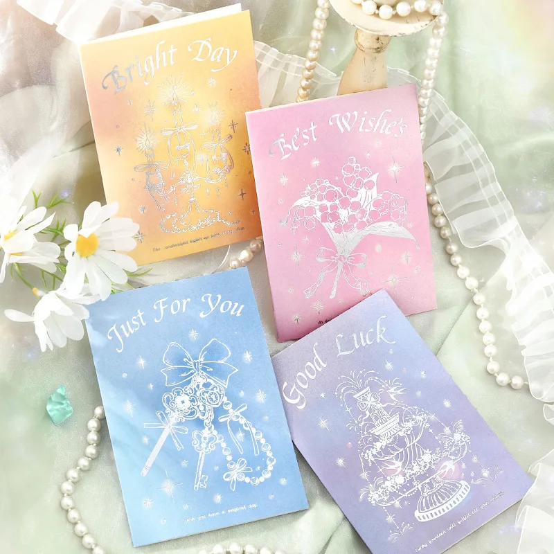

4Pcs Foil-Stamped Birthday Cards with Artistic Shimmering Silver Covers Holiday Gift Decor Message Cards with Envelopes Included