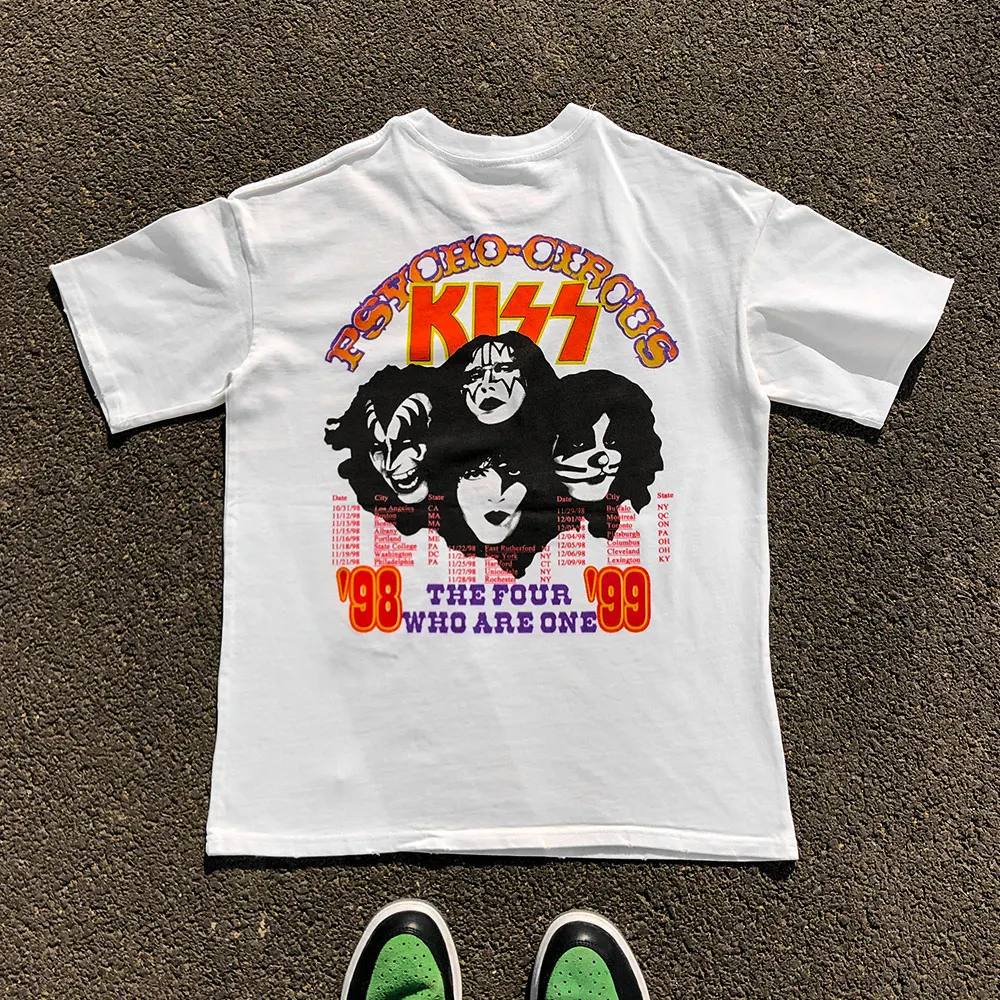 Heavyweight 260G Wang Has Disease Studio Kiss Band Loose plus Size Couple Matching Short Sleeve T-Shirts Casual Wear