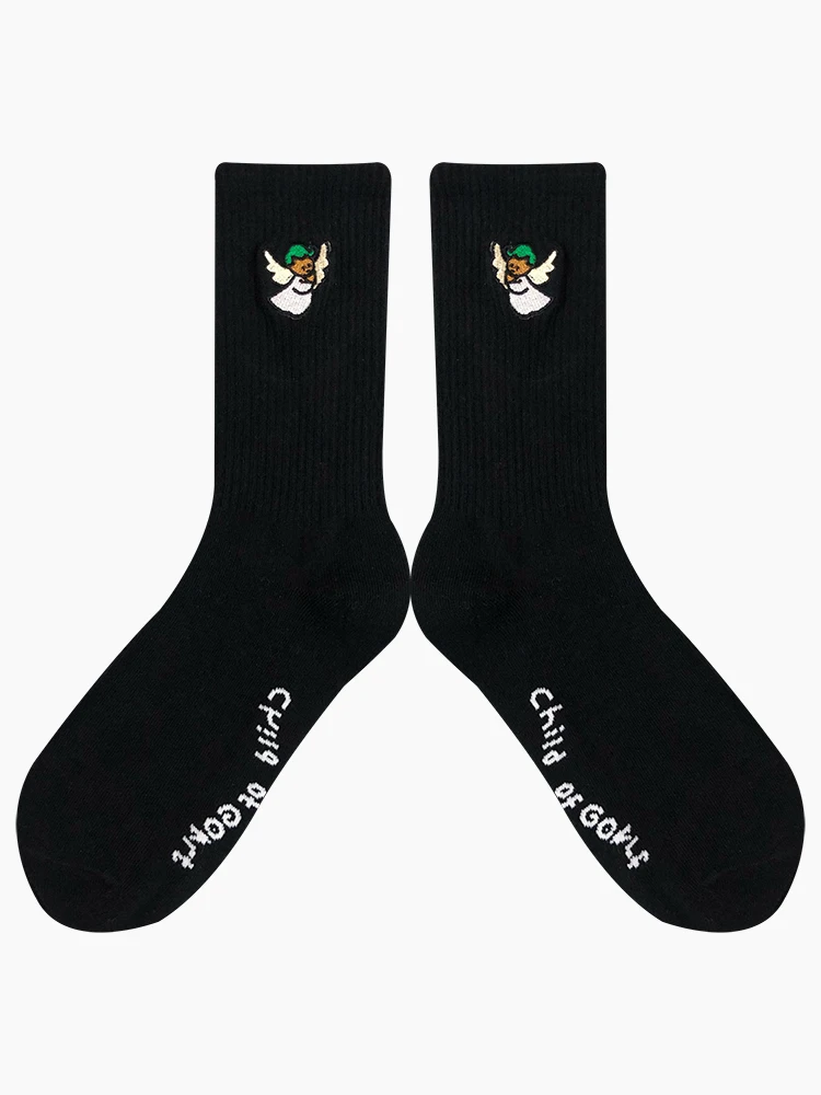 Golf cotton sports stockings little angel embroidery pattern mid-tube cotton socks