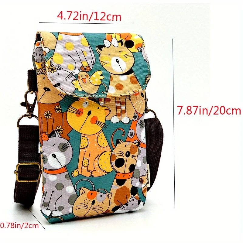 Sac à bandoulière imprimé chat et animal mignon, sac à main pour téléphone en tissu Kawaii, petit sac initié avec sangle réglable, sacs à main et sacs à main