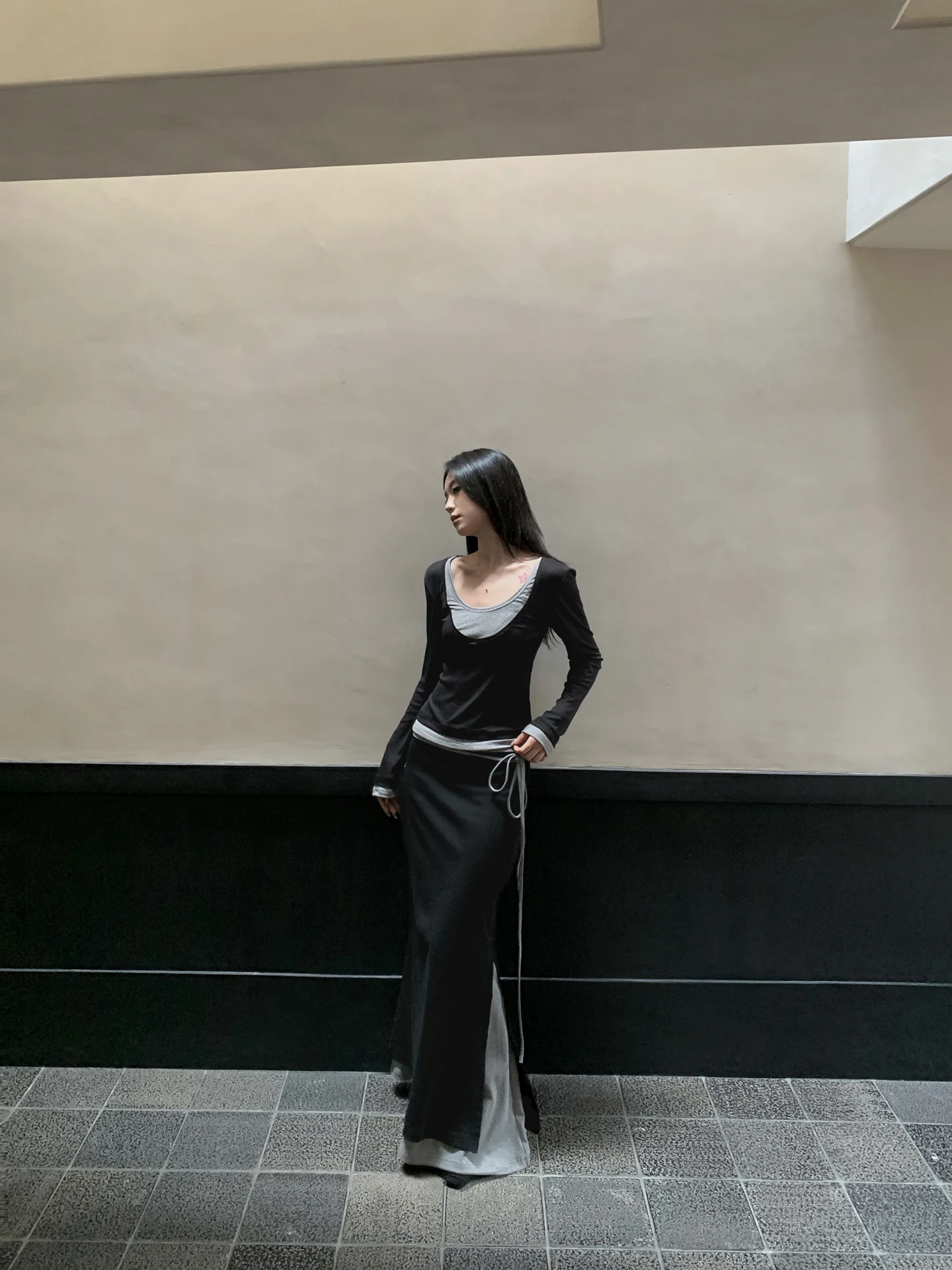 

Комплект с высокой талией в стиле ретро для женщин, весна-лето 2026, из двух предметов, дышащий, из смесового хлопка с лайкрой, с длинными рукавами, круглый вырез