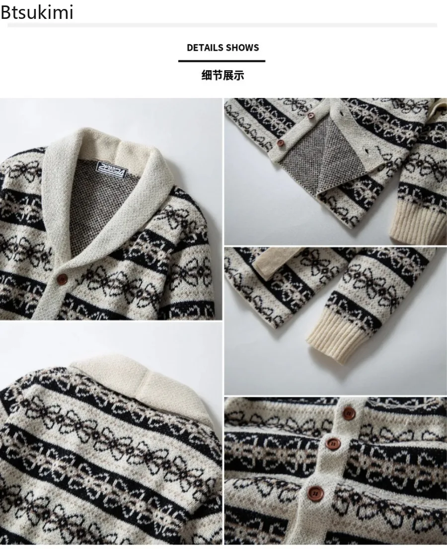 New Men's Thicken Mid-length Knit Cardigan Sweater High Grade Jacquard Sweater Coats with Belt Autumn Winter Basic Warm Sweaters