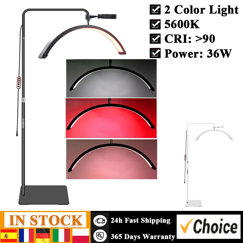 HD-M6XR 36W Floor LED Video Light Half-moon Fill Light Dimmable 5600K White Light &Red Light for Beauty Salon Vlog Makeup