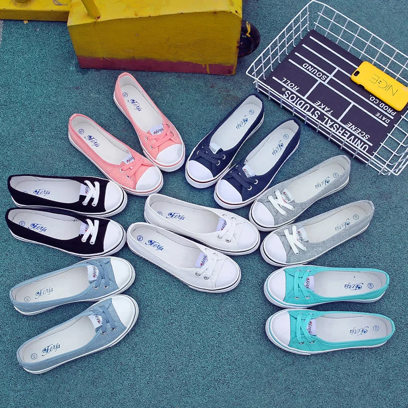 2023Women Casual Flats Lace up Shallow Shoes Autumn  Fashion Comfortable Female Canvas Loafers Vulcanized Shoes Ladies Footwear