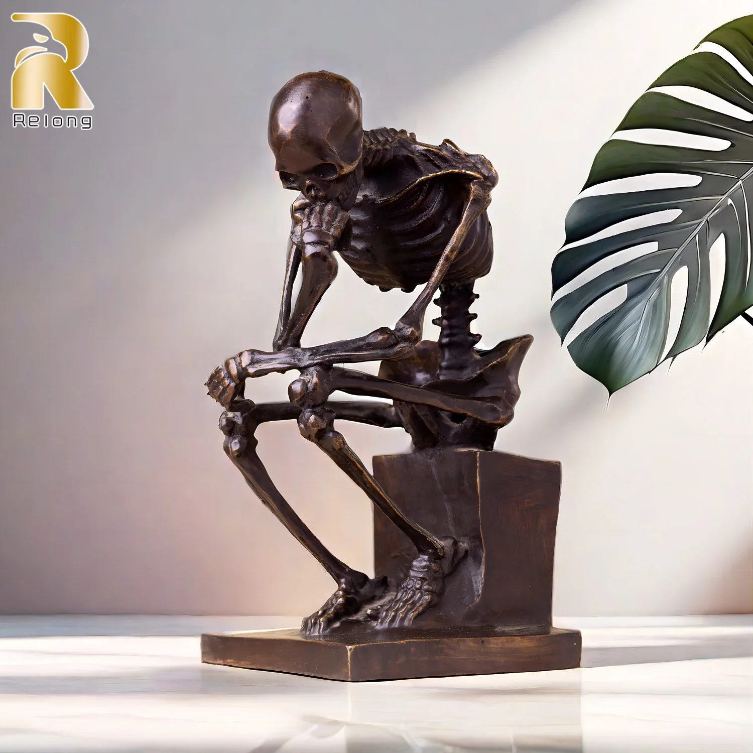 Skeleton Thinker Bronze Statue Bronze Thinking skeleton Sculptures Abstract Bronze Casting Art Crafts For Home Decor Ornament