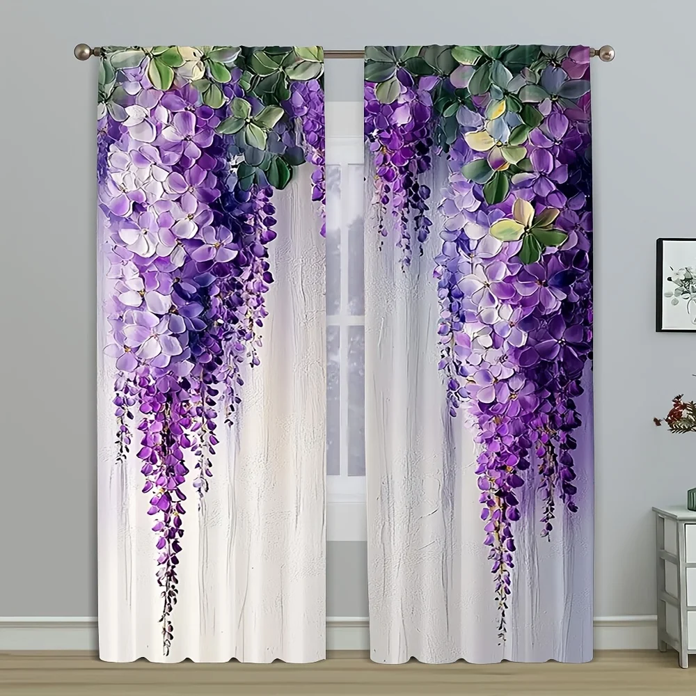 Rideaux occultants à motif glycine pour la décoration intérieure, rideaux à passe-tringle pour chambre à coucher