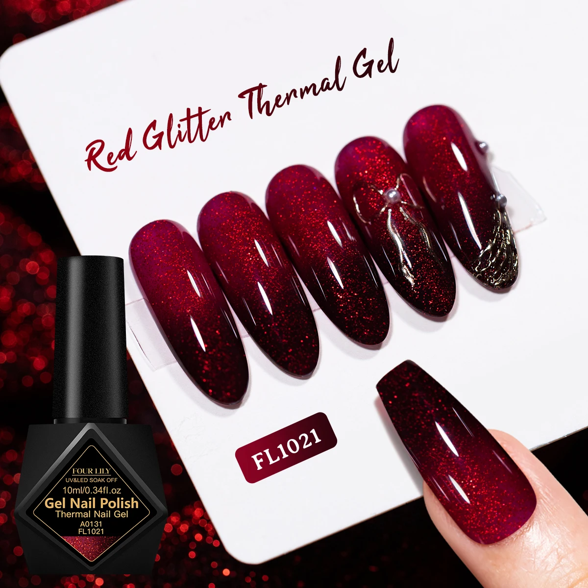 Red Glitter Thermal Gel Nail Polish 2 Layers Temperature Color Changing Soak Off UV Gel Nails Art Varnish Design Nail Supplies