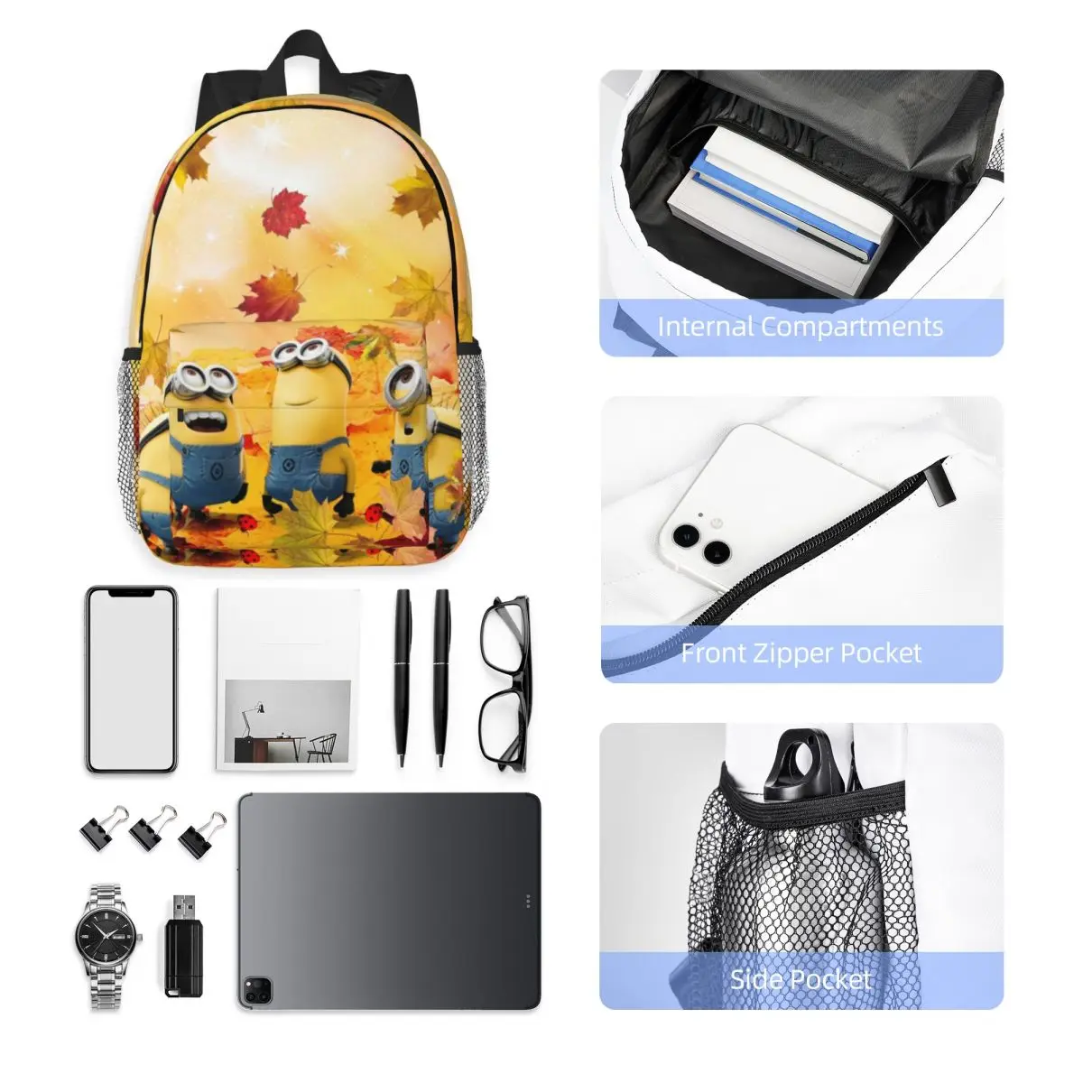 M-Minions Bedrukte Lichtgewicht Casual Schooltas Voor School, Buiten, Winkelen, Kantoor 15Inch