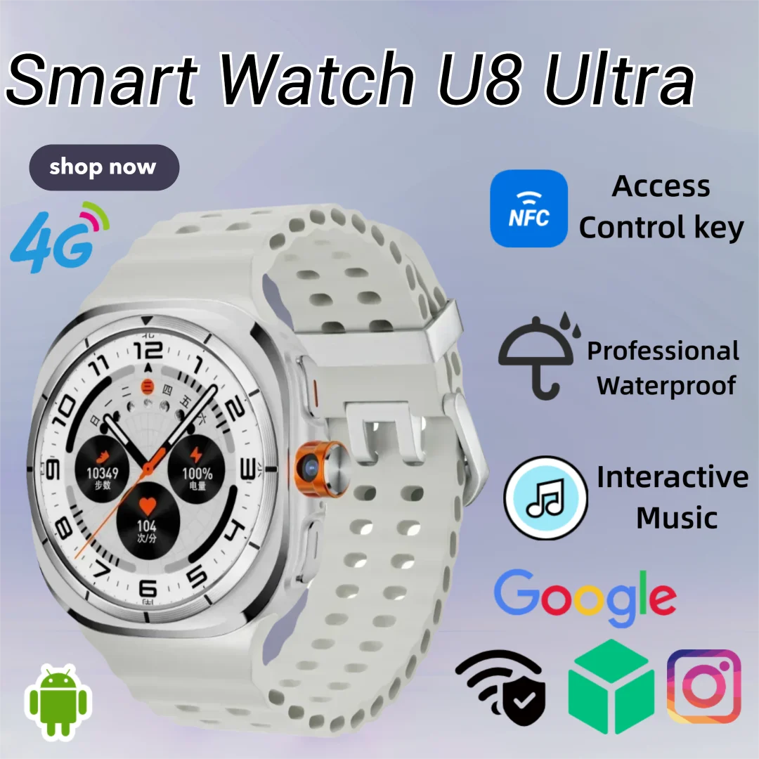 

New 2025 U8 Ultra Android smartwatch with 5G/4G full network connectivity, global call rotation camera Amoled screen GPS WIFI