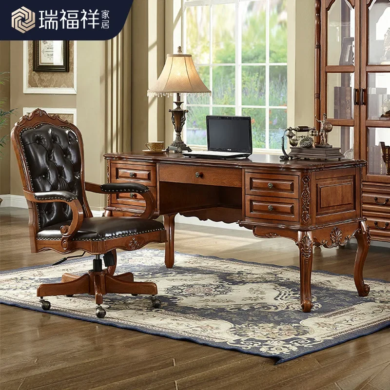 YJQ1 American desk home desk European solid wood carving study computer desk