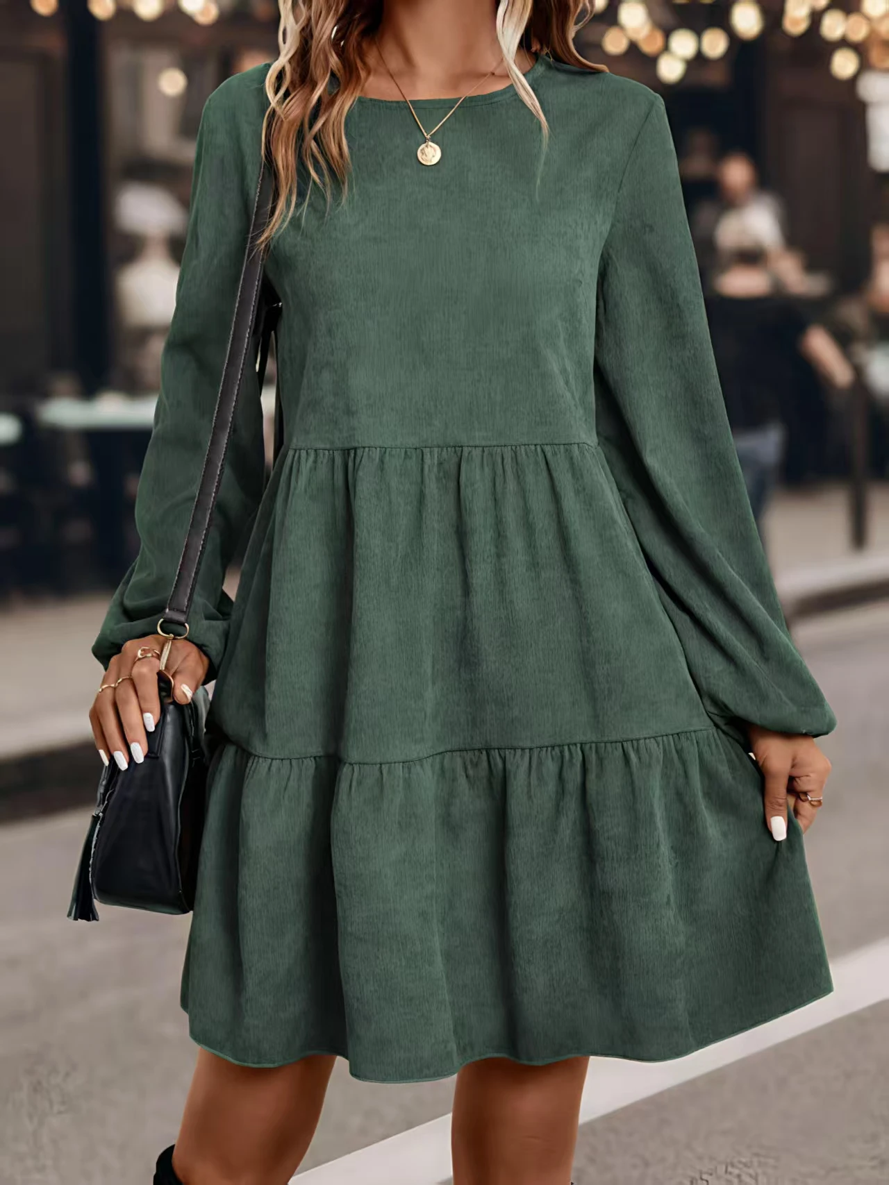 Herbst Neues Damen Langarm-Rundhalskleid – Detail 8