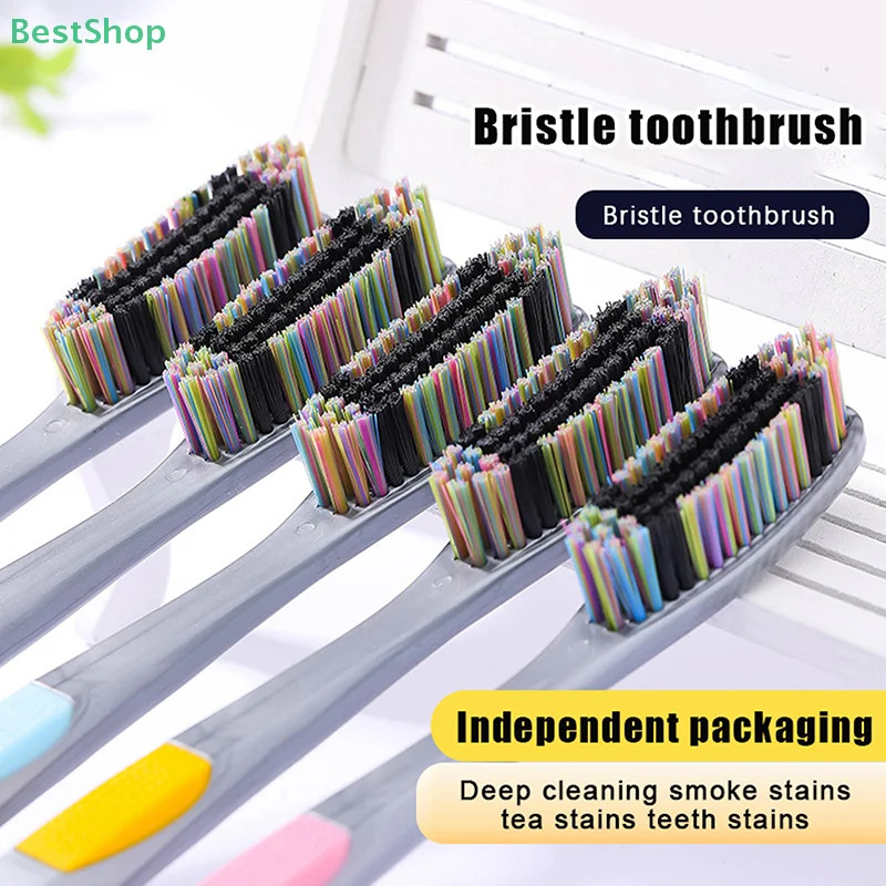 💖Extra-large Head Stiff Bristle Toothbrush,Colorful Extended Brush Head Toothbrush,Strong Stain-removing Adult Toothbrush