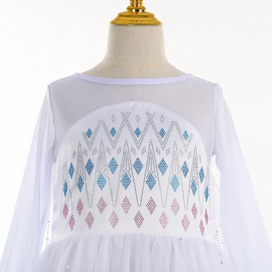 Robe de princesse Elsa pour filles, vêtements de carnaval pour enfants, olympiques de cosplay, robe de Rhen maille blanche à paillettes