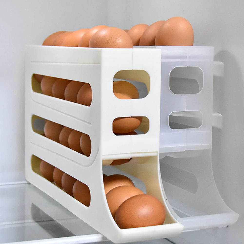 4 Layer Automatic Egg Roller Space Saving 30 Egg Container Rolling Egg Holder Plastic Egg Tray for Refrigerator Kichen Cabinet