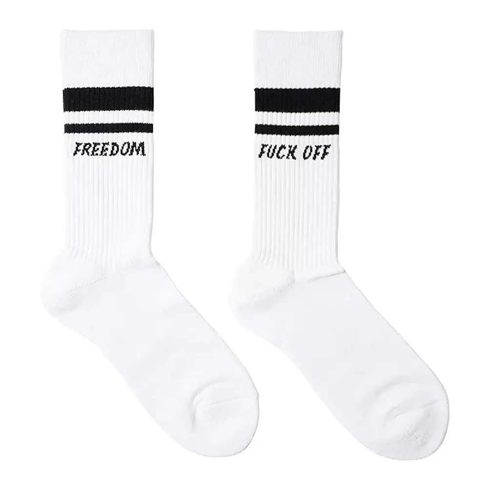 

Men's Black and White Sports Socks FuckOffFreedom Tall Towel Bottom Cotton Socks