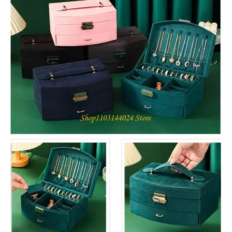 N5KE Jewelry Storage Box with Padded Ring Rolls, Lid Pocket, and Tabs