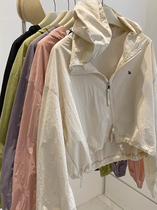 

Женская летняя тонкая солнцезащитная куртка, дышащая короткая верхняя одежда для улицы, кардиган в корейском стиле, свободный крой, с длинными рукавами