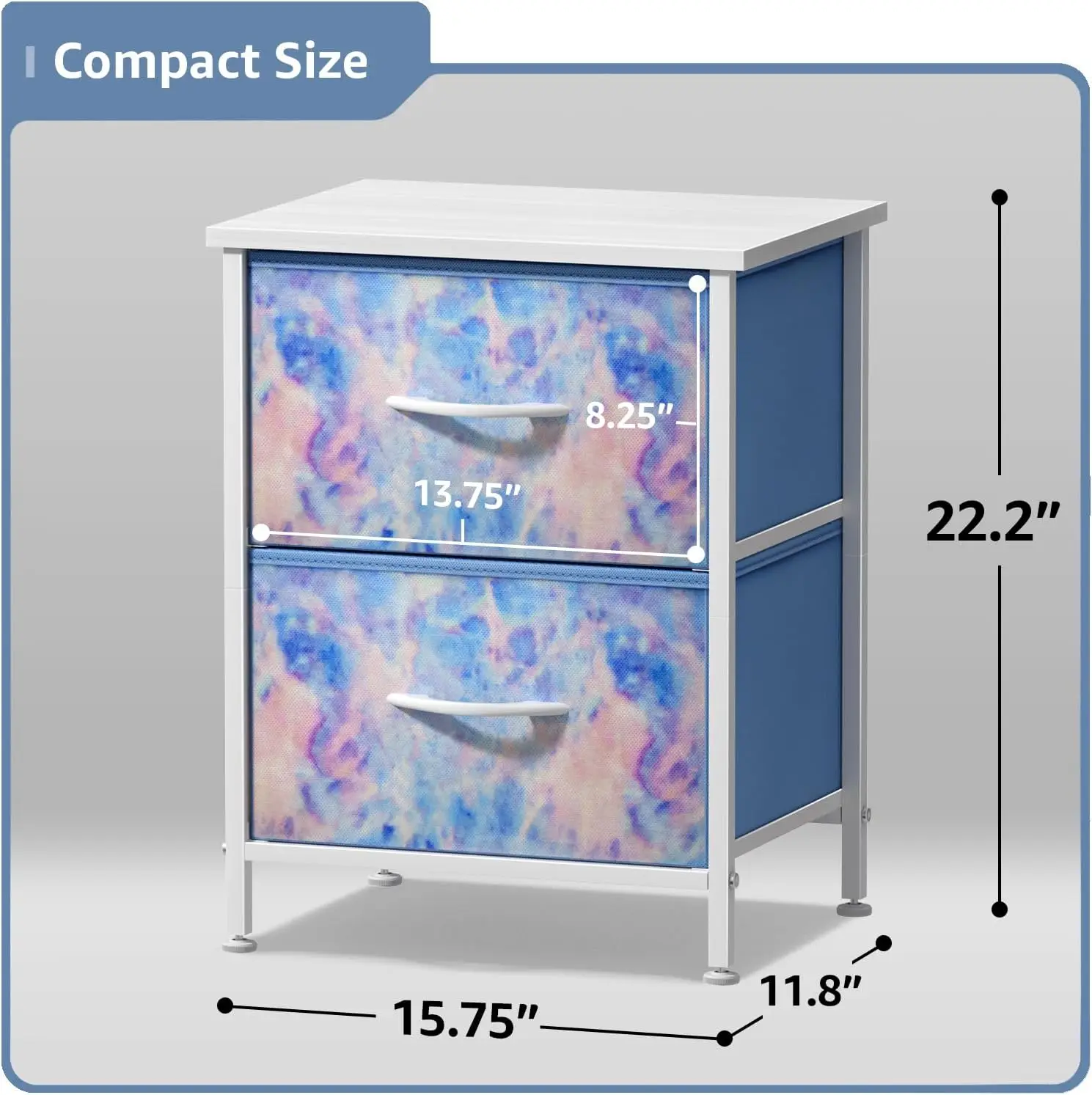 

Sorbus Nightstand With 2 Drawers - Kids Bedside Furniture End Table Night Stand - Steel Frame, Wood Top & Easy Pull Fabric Bins