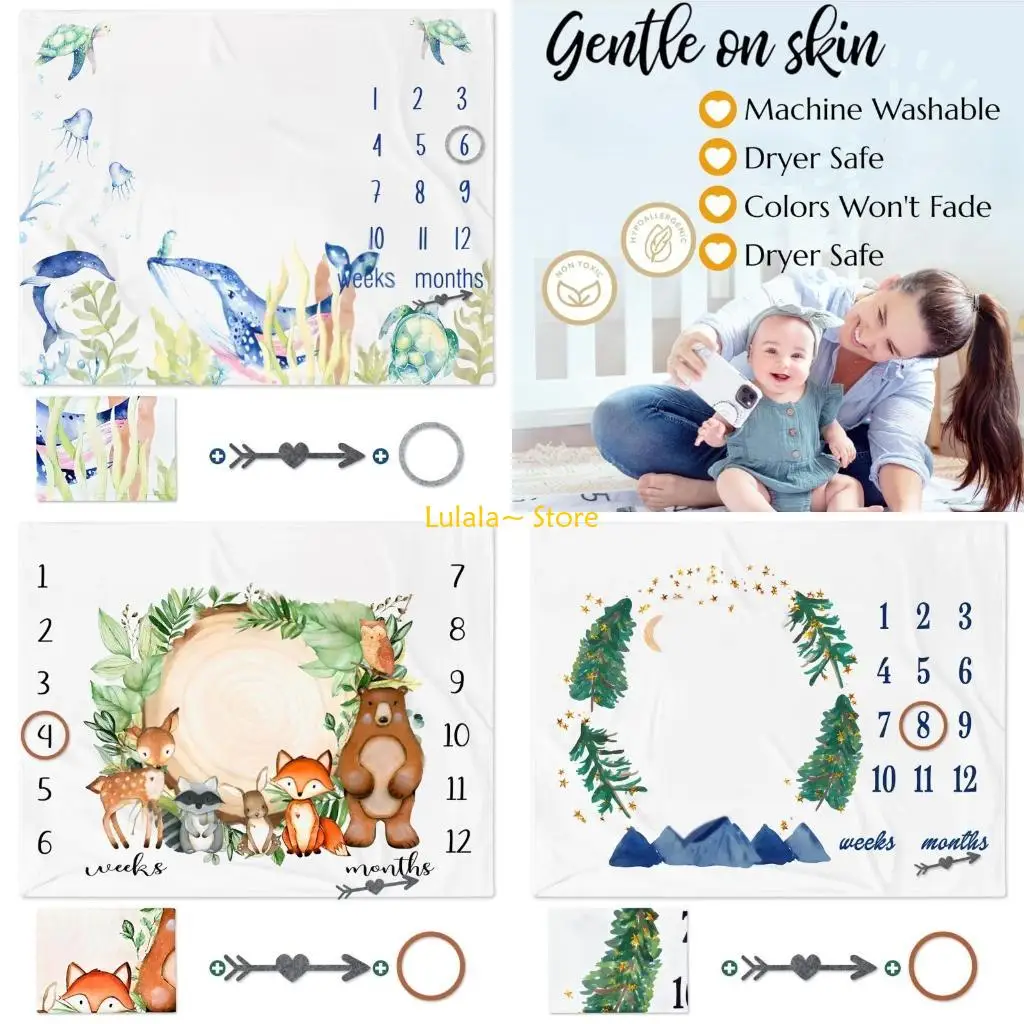Y4QA Infants Baby Milestones Blanket Photography Props Photoshoots Backdrops Cloth for Boy Girls Growth Commemorative Cloth