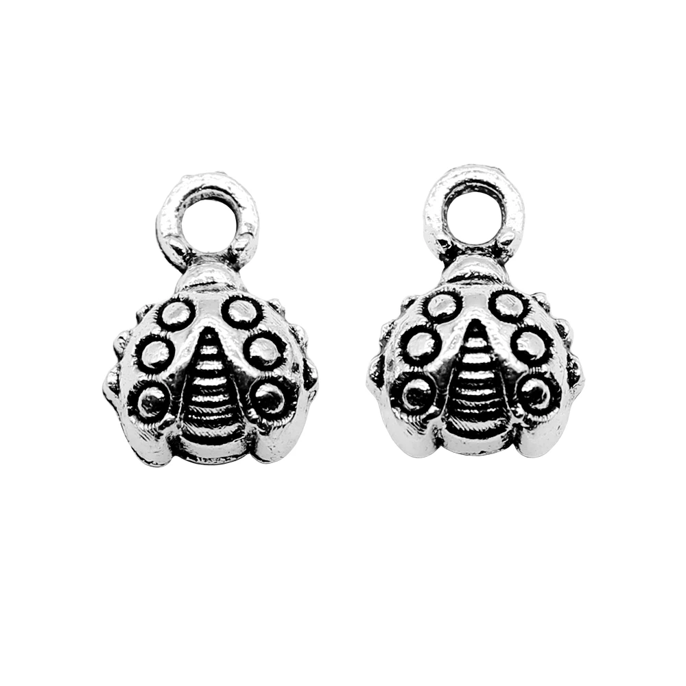 40pcs Charm Small Ladybug Bug Pendant Charms For Jewelry Making Antique Silver Color Cute Ladybug Charms 8x11mm