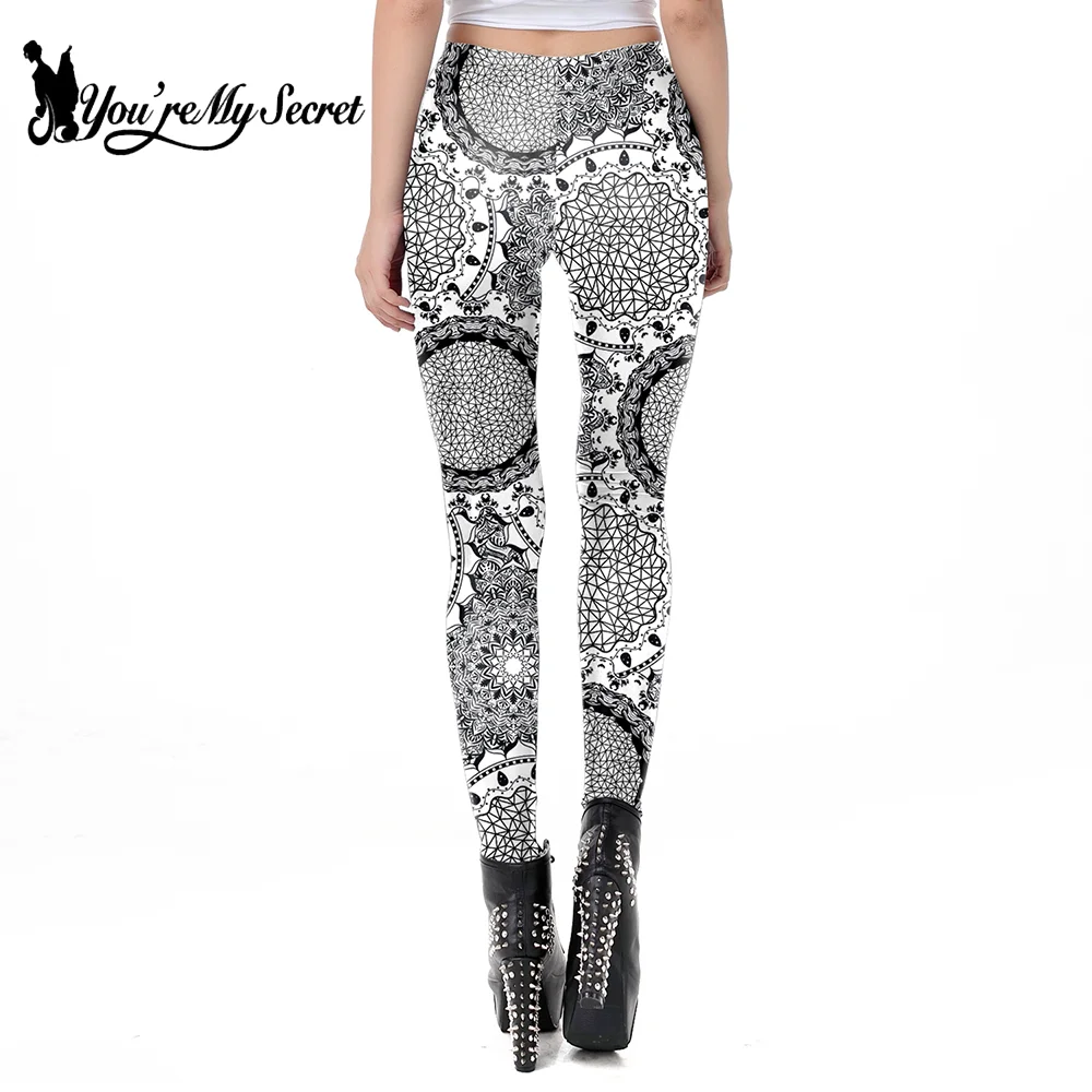 [You're My Secret] Black White Geometric Print Leggings Women Summer Slim Trousers Soft Elastic Yoga Pants Daily Fitness Bottoms