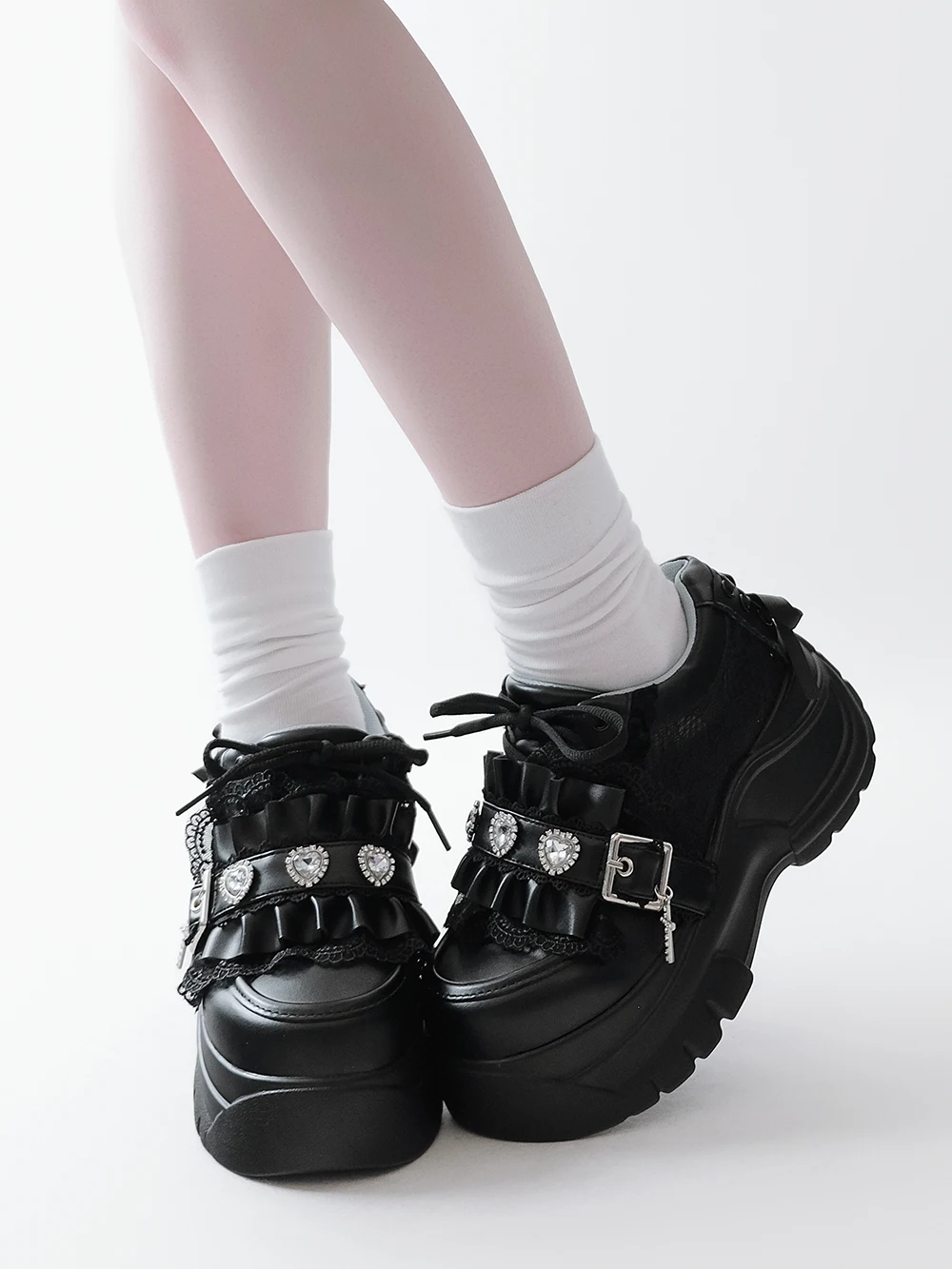 Original Lolita Girls' Sponge Cake Shoes Japanese Thick Soled Shoes Water Diamond Casual Versatile Shoes