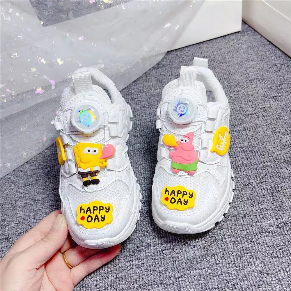 2024 SpongeBob SquarePants Spring Autumn Children\'s New White Sports Shoes Cartoon Pikachu Fashionable Ultra Light Running Shoes