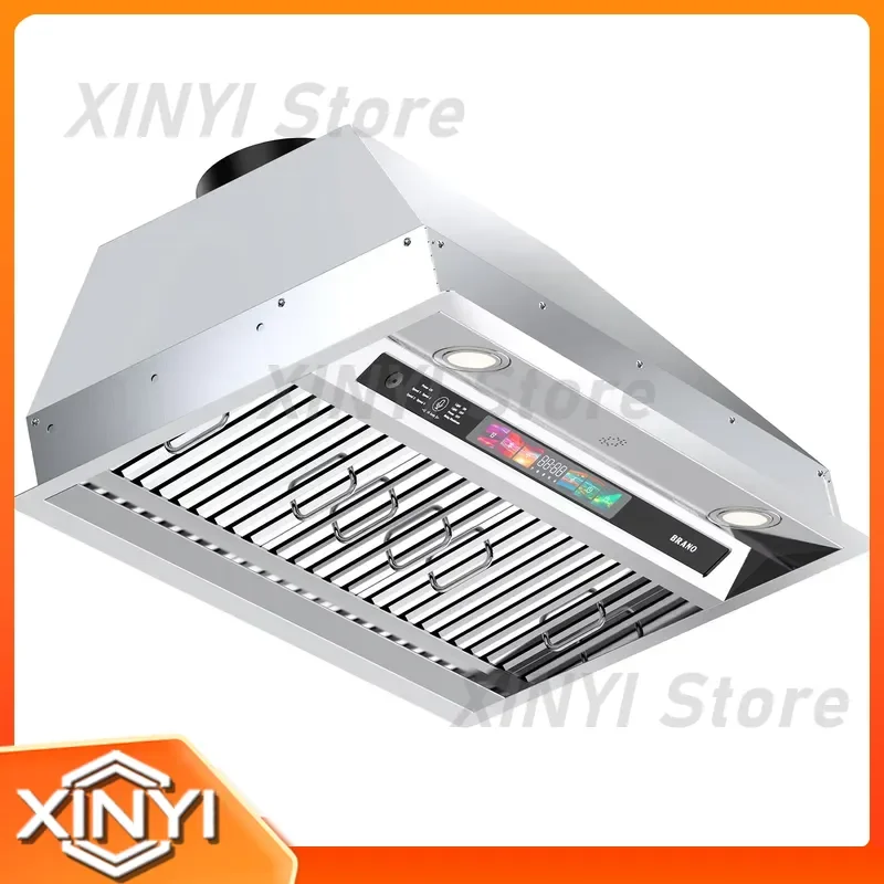 for Range Hood USA Stock Embedded Voice Gesture Touch Memory Mode 4-speed Exhaust Fan LED Light