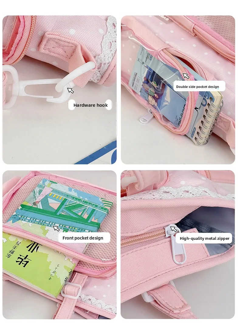 Neue Kawaii Leichte Umhängetasche Anime Transparente Ita-Tasche Damen Schulter-Crossbody-Tasche Modische Polka-Dot-Schleifen-Tragetasche – Detail 8