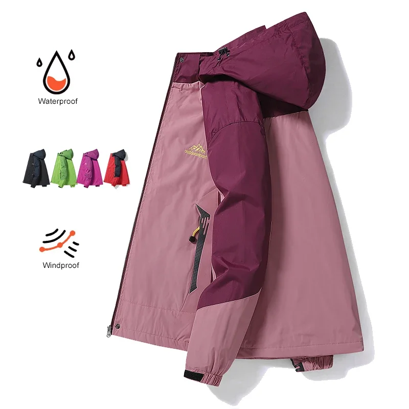 Women Spring Trekking Jacket Outdoor Hiking Rain Coat Windbreaker Waterproof Hooded Camping Cycling Climbing