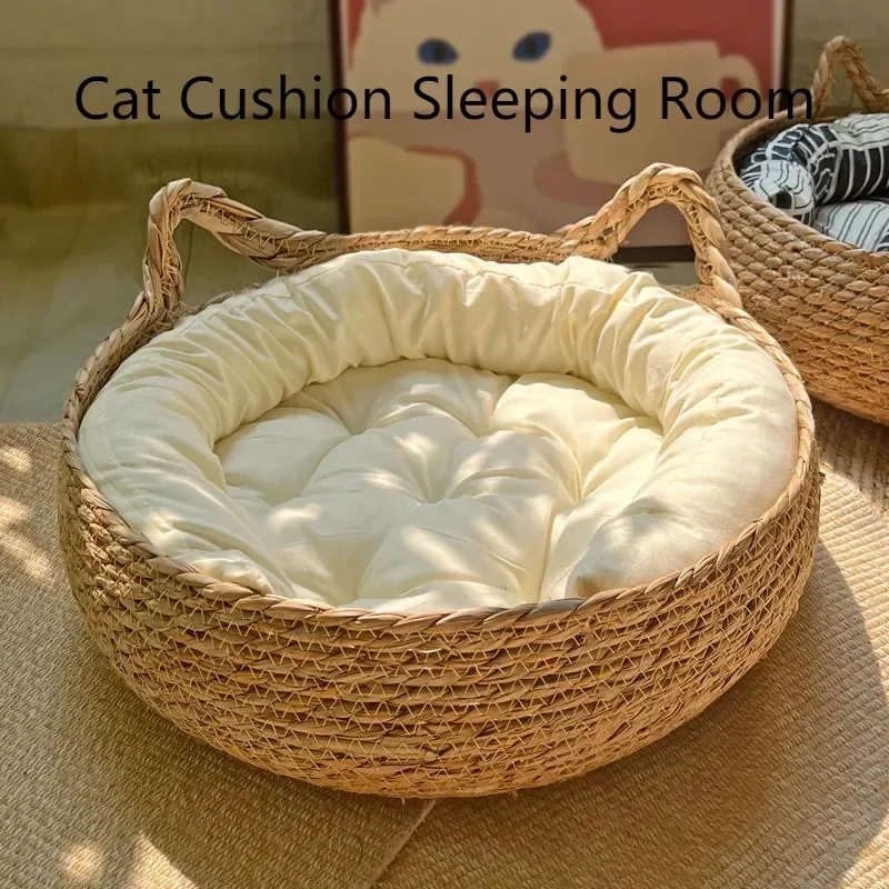 

Cat Litter Handmade Rattan Woven Cat Nest Seasonal Warmth Pad Detachable Washable Winter Pet Supplies Cat Mats Accessories