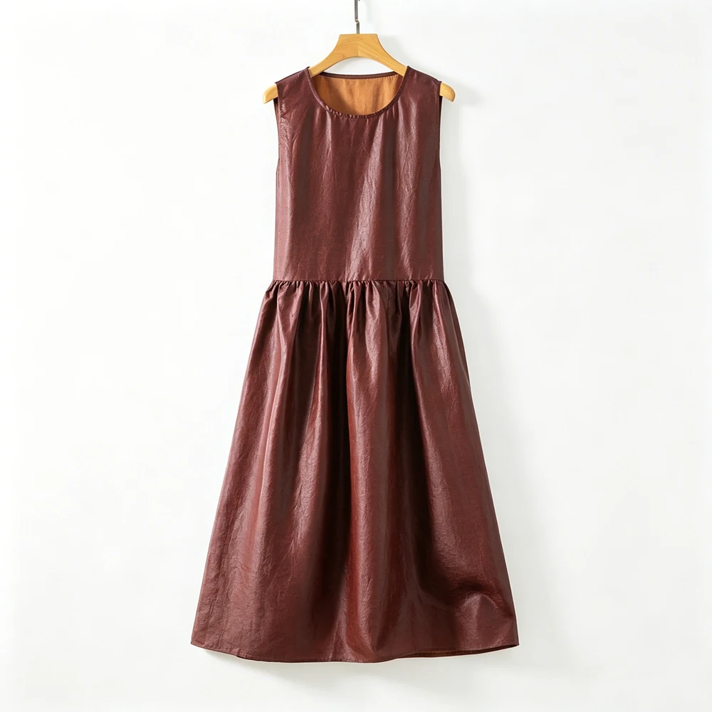 2026 Fashion Summer Clothing 100% Natural Mulberry Silk Red Cloud Yarn Turtles Crack Loose Versatile Sleeveless Tank Top Dress