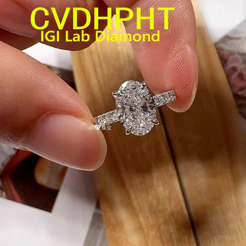 

Фабричное настоящее Au585 из твердого белого золота 14 карат, выращенное в лаборатории кольцо с бриллиантами IGI овальной огранки D VS1, свадебное обручальное кольцо