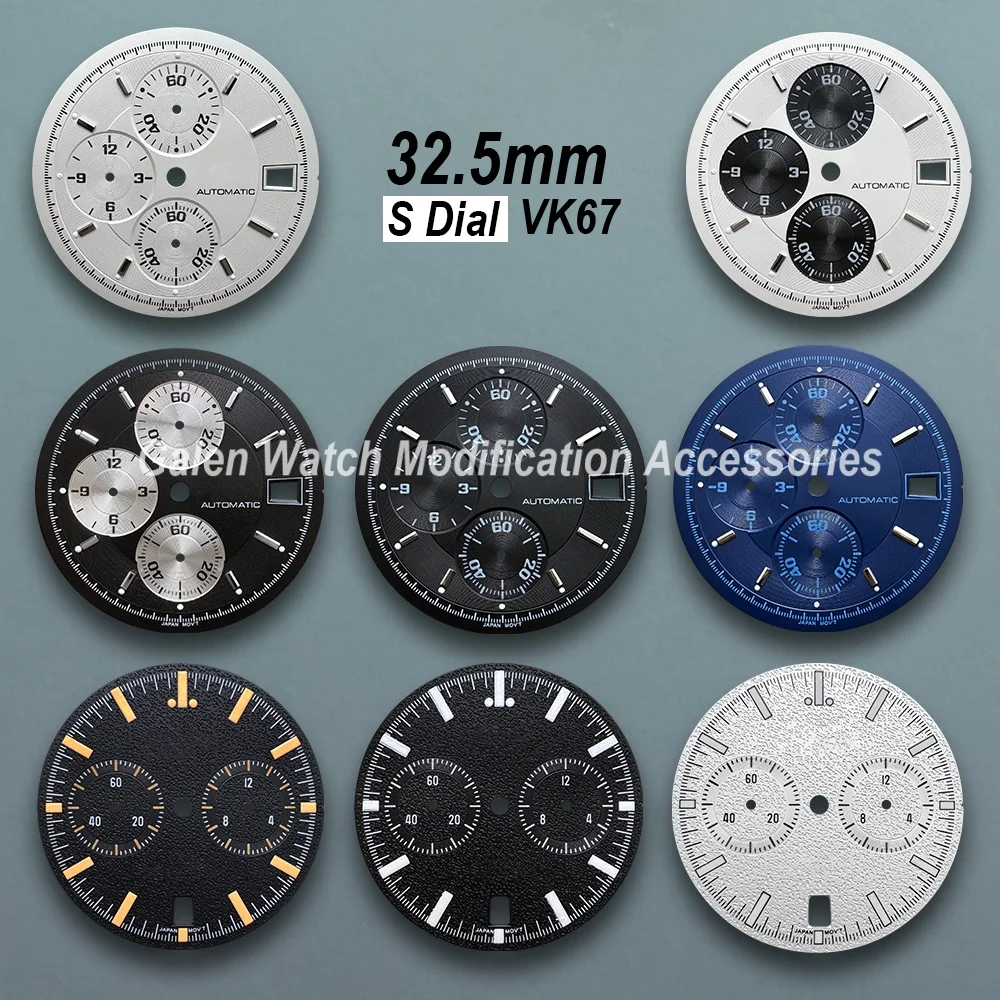 

32.5mm S Logo Speed PROFESSIONAL Dial Fit VK67 Movement Green Luminous High Quality Watch Modification Accessories