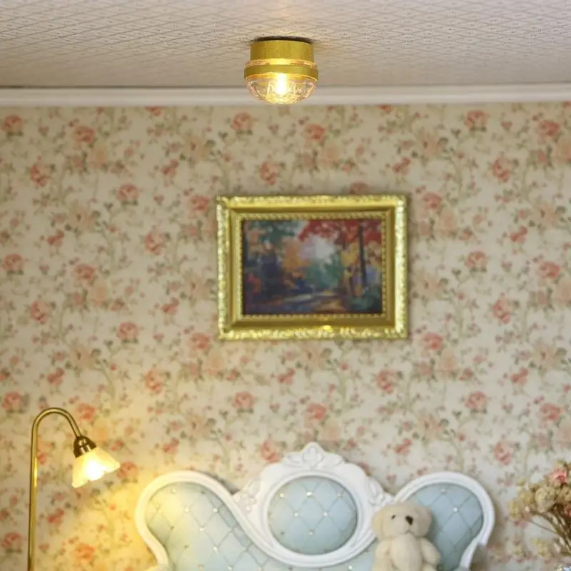 

1:12 Scale Dollhouse Miniature Chandelier Model Child Dollhouse Bedroom Mini Ceiling Lamp Light Toy For Doll House Accessories