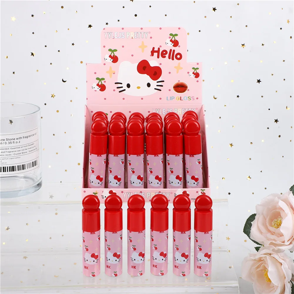 24Pcs Cute Stitch Watery Lip Gloss Set 6 Colors Lip Stain Moisturizing Liquid Lipstick Lips Cosmestic