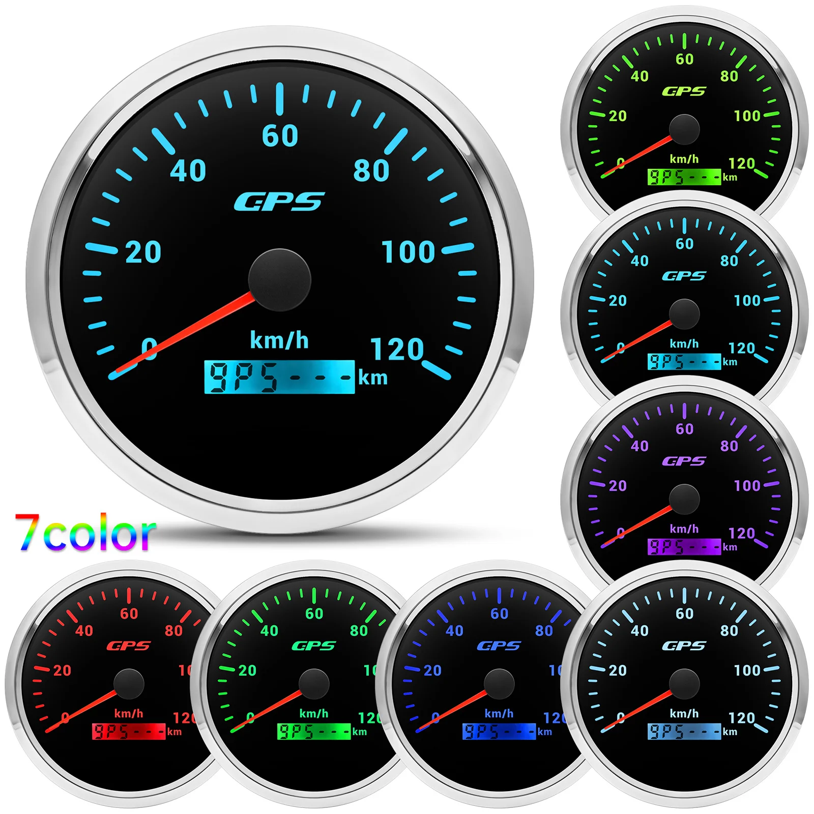 Picture 3: RYSJM 110mm 2 Gauge Set GPS Speedometer Tachometer KMH MPH RPM with 7 Colors Backlight Waterproof Combination Table for 12V 24V