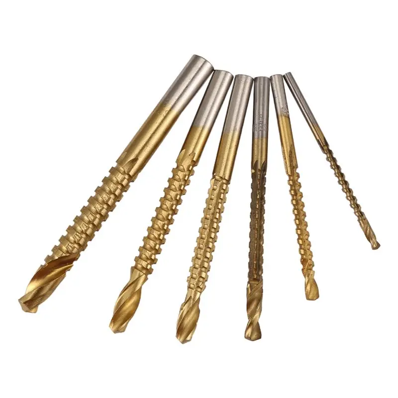 

A76X-6Pcs Titanium Drill Saw Bit Set, HSS Serrated Bit Hole Drilling, 3-8Mm Carpenter Hacksaw Drill Bits Kit