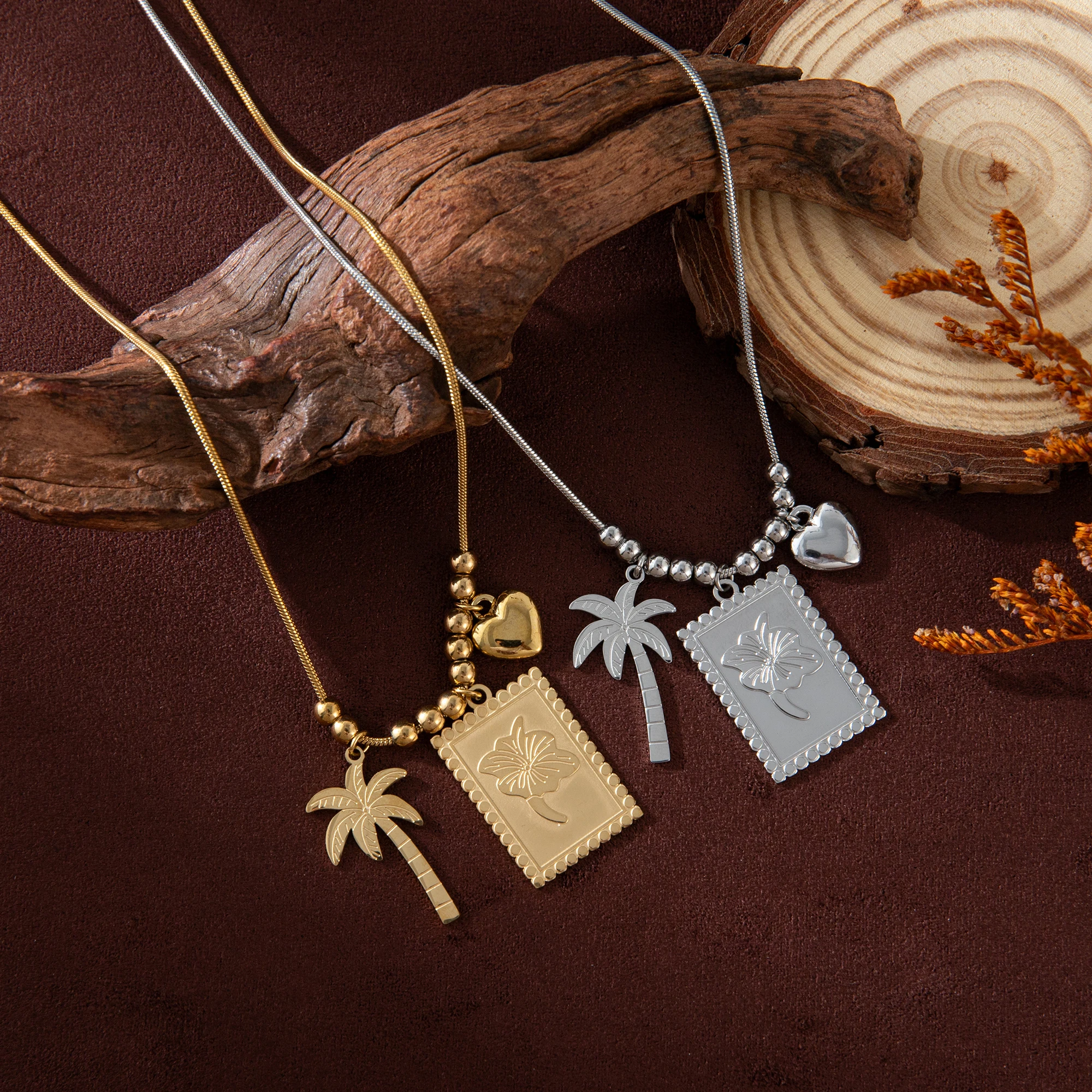 

Cool Coconut Tree DIY Pendant Retro Love Flower Coconut Tree Popular Charm Pendant Necklace