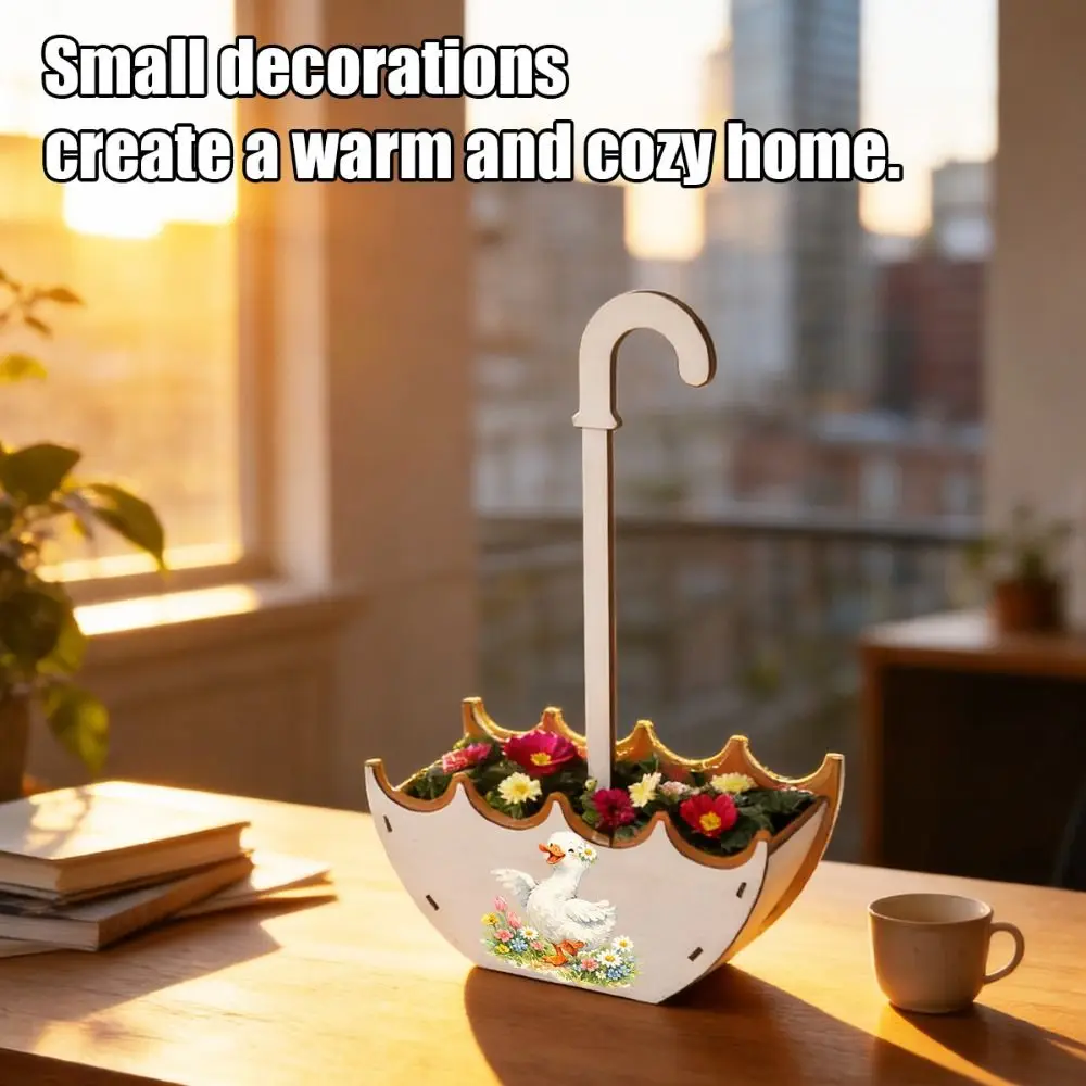 Garden Decoration Umbrella Shaped Planter Wooden Durable Flower Pot Rack Rustic Inverted Umbrella Style Garden Flower Pot
