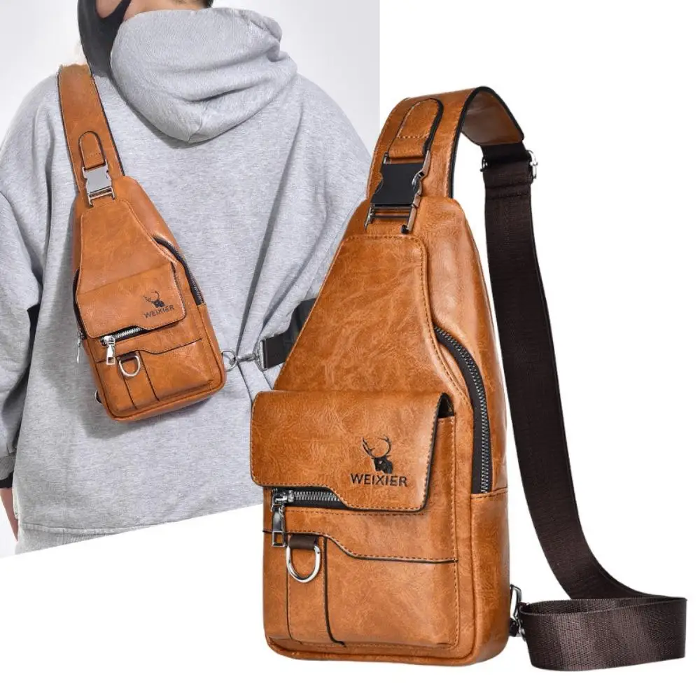 

Retro Chest Bag for Men Leather Shoulder Bag Small Sling Handbag Casual Mobile Phone Pouch Cross Body Bag