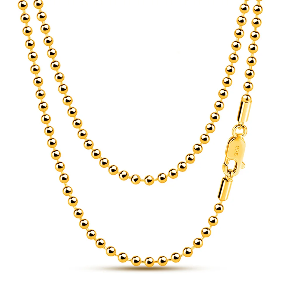 

925 Sterling Silver Necklace 2.3MM Bead Chain Fashion Jewelry for Women Men Boys - Gift Fine Accessory